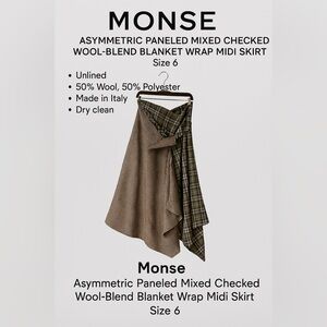 Monse Asymmetric Paneled Mixed  Checked Wool-Blend Blanket Wrap Midi Skirt sz 6